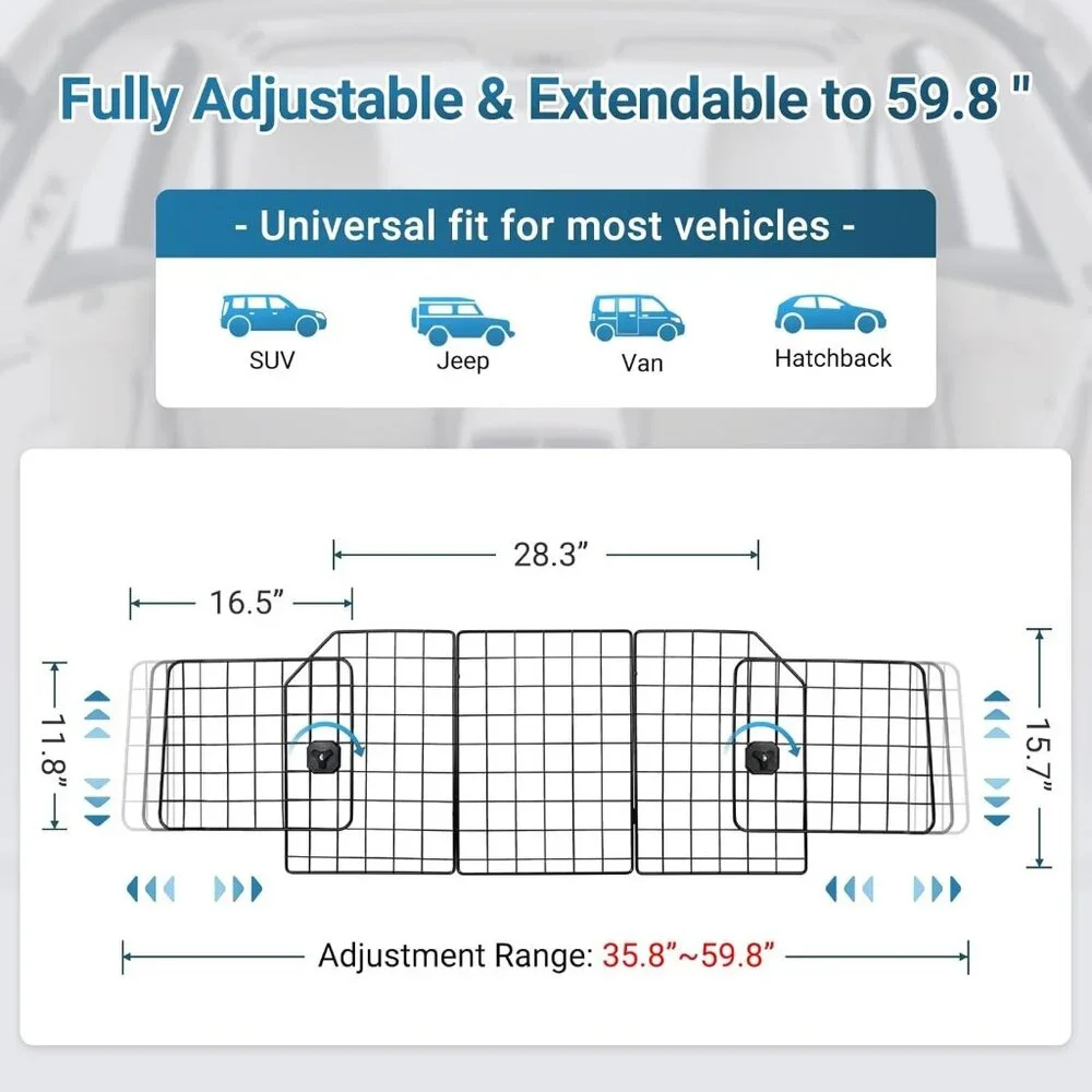 Dog Car Barrier Gate for SUVs Universal-Fit Divider Cargo Wire Mesh Triple Fold